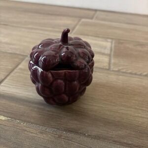 Vintage Pottery Purple Ceramic Grape Container W/Lid Sugar
